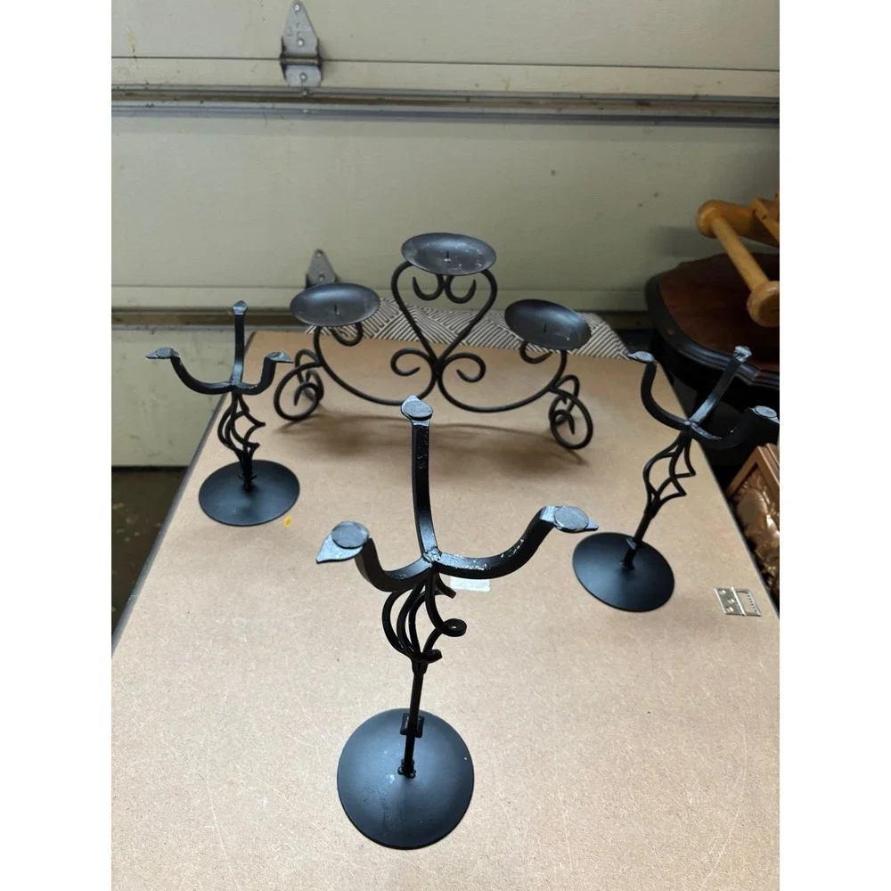 Wrought Iron Table Top Pillar Candle Holders, Set Of 4 Pieces